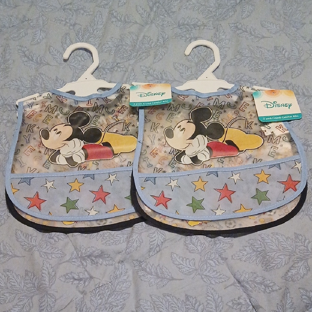 Disney Mickey Mouse Starry Crumb Catcher Bib Set of 2- Blue & Multicolor